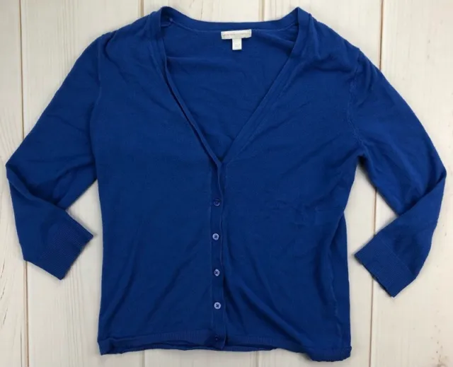 New York & Company Womens Cardigan Sweater Blue Long Sleeve V Neck Buttons L