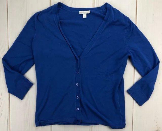 New York & Company Womens Cardigan Sweater Blue Long Sleeve V Neck Buttons L