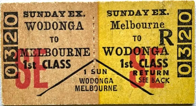 VR Ticket - WODONGA to MELBOURNE - 1st Class Sunday Excursion