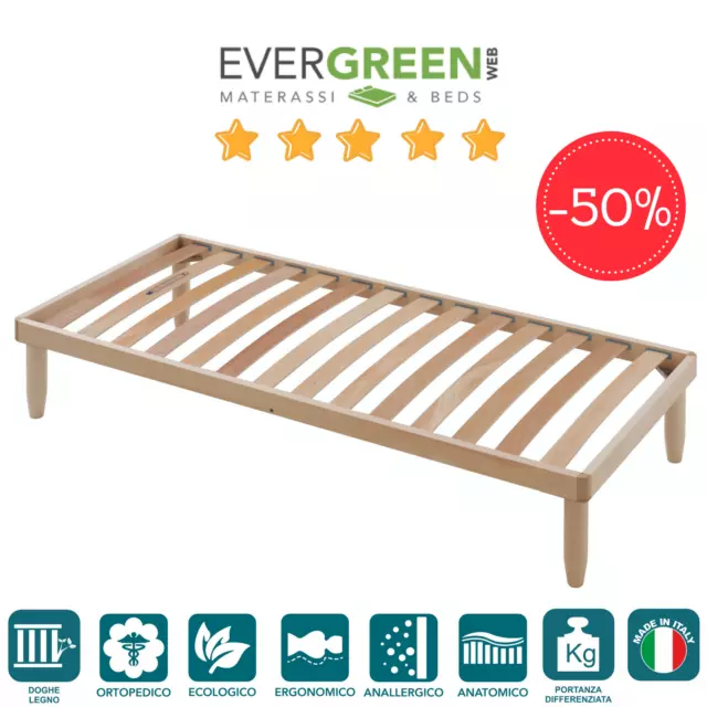 Sommier Lit Simple en Bois Naturel de Hêtre 80x200 Haute 35 cm Orthopédique