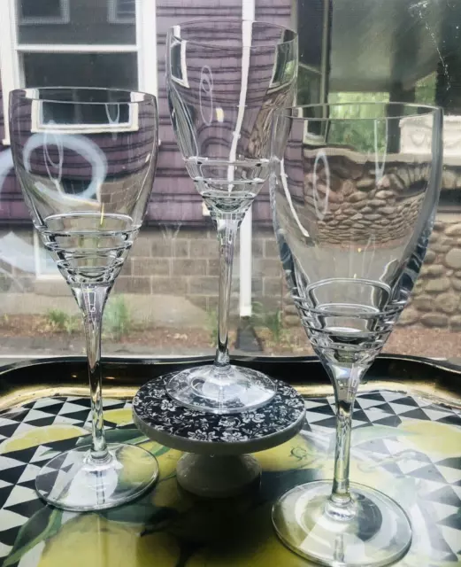 3 Lenox Crystal Percival Place Water Wine Iced Tea Cut Lower Rings Glass
