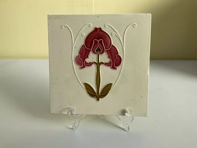 Antique English Art Nouveau Tile 6 X 6 Inches Square.