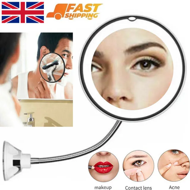 10x Magnifying Make Up Mirror LED Light Cosmetic Vanity Shaving Suction Mirrors