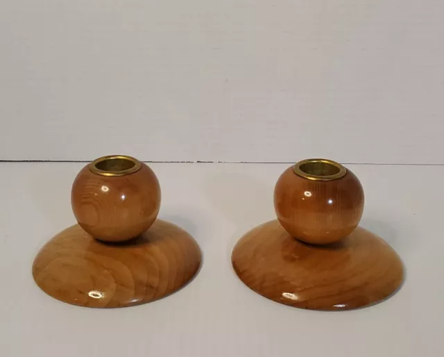 Vintage Myrtle Wood? Pair Of MCM Rounded Taper Candle Stick Holders