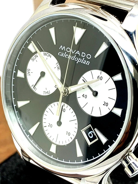 Movado Men's Watch 3650097 Calendoplan Swiss Quartz Chronograph Black White Dial