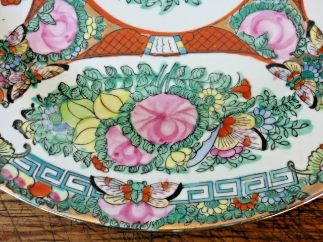 Ancienne Assiette Porcelaine Chinoise Decor Floral/Insectes Rose collection 3