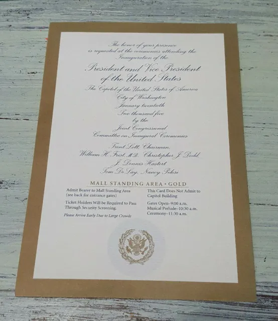 Authentic George W Bush & Dick Cheney Inauguration Invitation (2005) Gold Area
