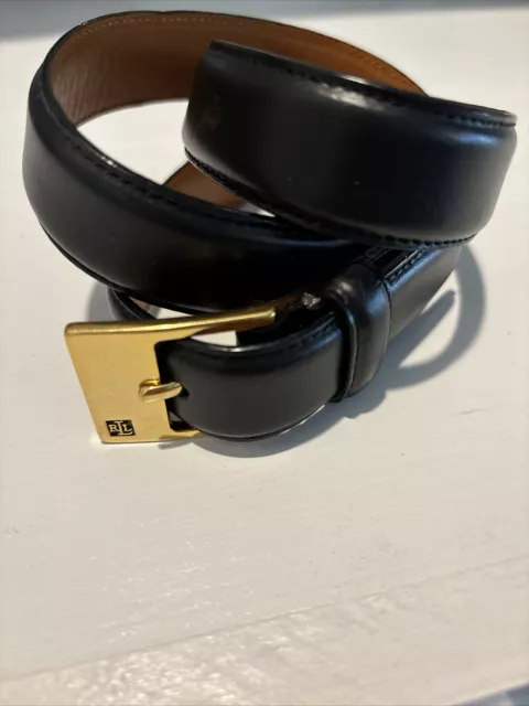 Lauren Ralph Lauren Womens Black Italian Leather Belt Gold Buckle Size Large