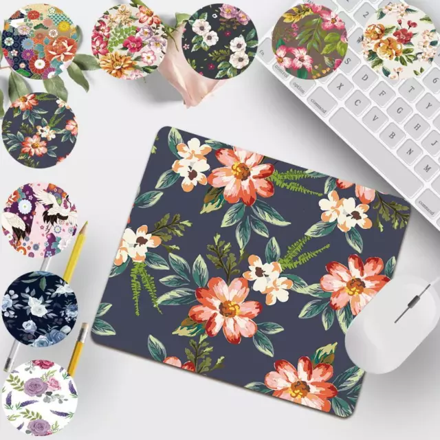 Flower Patterns Anti-Slip Leather Desk Mouse Mat Pad Laptop Office Computer Home