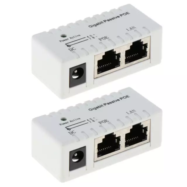 2 Pieces Gigabit Passive PoE Injector Power Over Ethernet RJ45 Adapter