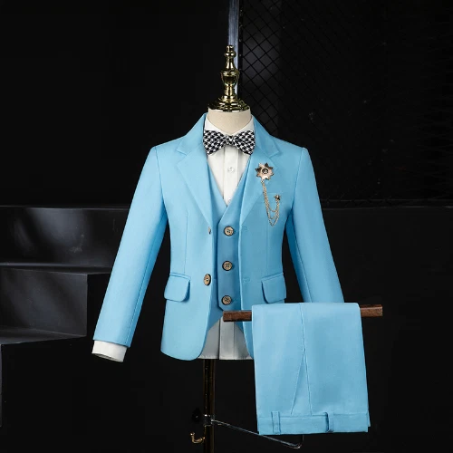 Tuta Blu Ragazzi Bambini Gilet Formali Jakcet Pantaloni 3PS Smoking Costume Festa di Matrimonio
