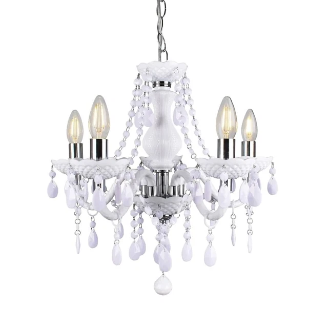 Modern Classic White & Chrome Marie Therese 5 Light Ceiling Pendant Chandelier