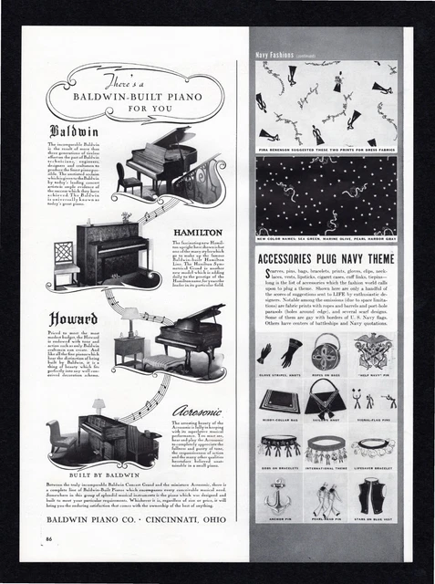 1940 Baldwin Built Piano Hamilton Howard Acrosonic Grand Upright Life Print Ad