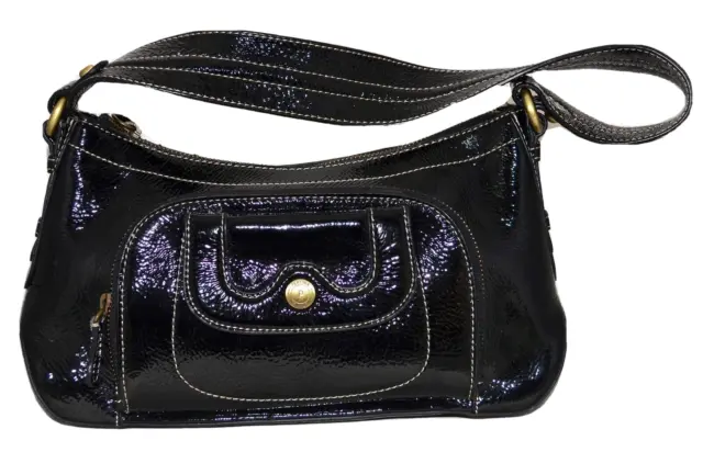Perlina Black Patent Leather with Zip Around Organizer & Coin Purse Shoulder Bag