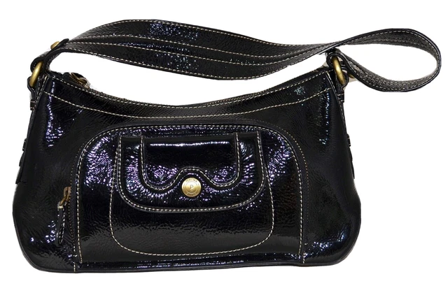 Perlina Black Patent Leather with Zip Around Organizer & Coin Purse Shoulder Bag