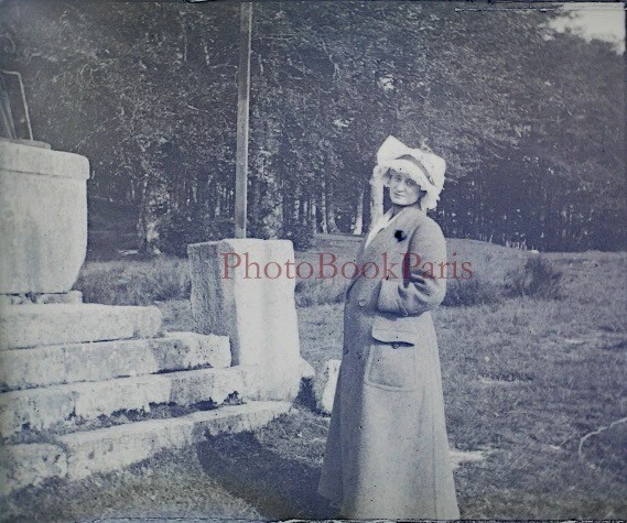 Femme Mode c1912 Photo NEGATIVE Plaque de verre Stereo Vintage V33L21n