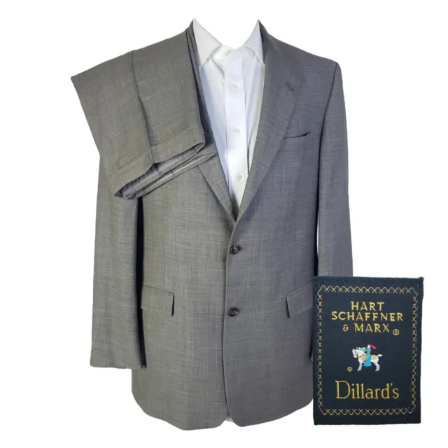 Hart Schaffner Marx Gray Wool Two Button Two Piece Suit Mens 41L 36x28