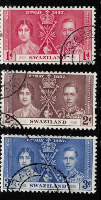1937 Coronation Stamps From Swaziland Sg25-27. Good To Fine Used.