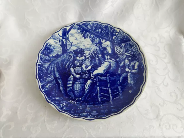 Vintage Delft Boch Freres La Louviere Belgium Blue Wall Plate 10'' Jolly Tavern