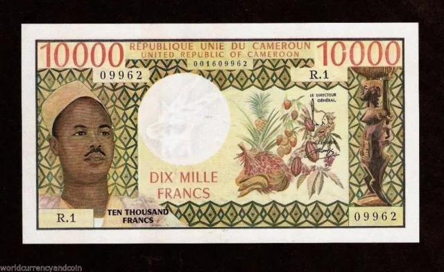 Cameroun 10000 10,000 Francs P18 A 1974 Cameroon Ahidj Cocoa Tractor Unc- Note