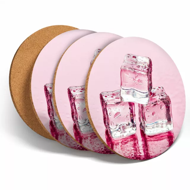 4 Set - Pink Ice Cubes Bar Cocktail Coasters - Kitchen Drinks Coaster Gift #2125