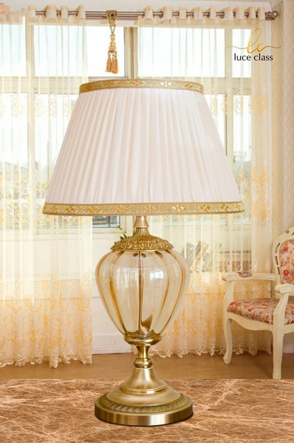 lampada da tavolo da comodino classica vetro Murano e ottone lume con paralume