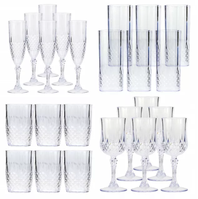 Clear Crystal Effect Vintage Wine Champagne Whisky Plastic Drinking Glasses Cups