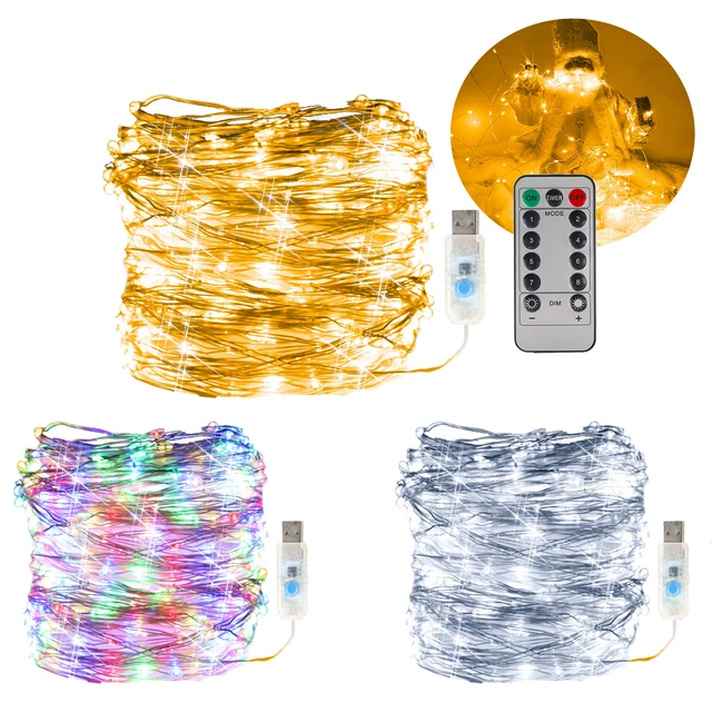 USB Plug In 50/100/200LED DIY Micro Copper Wire Fairy String Lights Home DIY