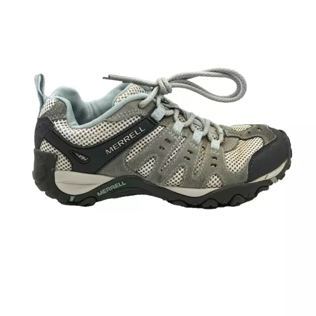 Merrell Womens Athletic Shoes Gray Low Top Leather Lace Up Mesh Sneakers 6M