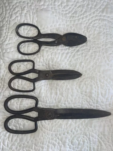 3 Antique Primitive Wrought Iron Shears Scissors Snip Farm Tools