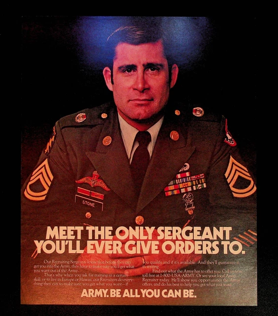 1985 Recruiting Sergeant Stone photo United States US Army vintage print ad