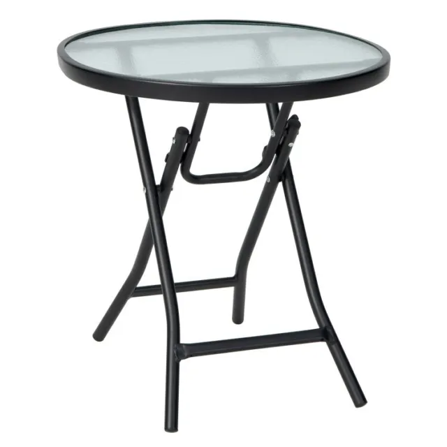 Patio Round Bistro Folding Table 26" w/ Tempered Glass Tabletop Porch Side Table