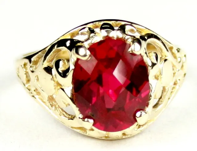 CREATED RUBY 10k Yellow Gold Ladies Ring -Handmade • R004