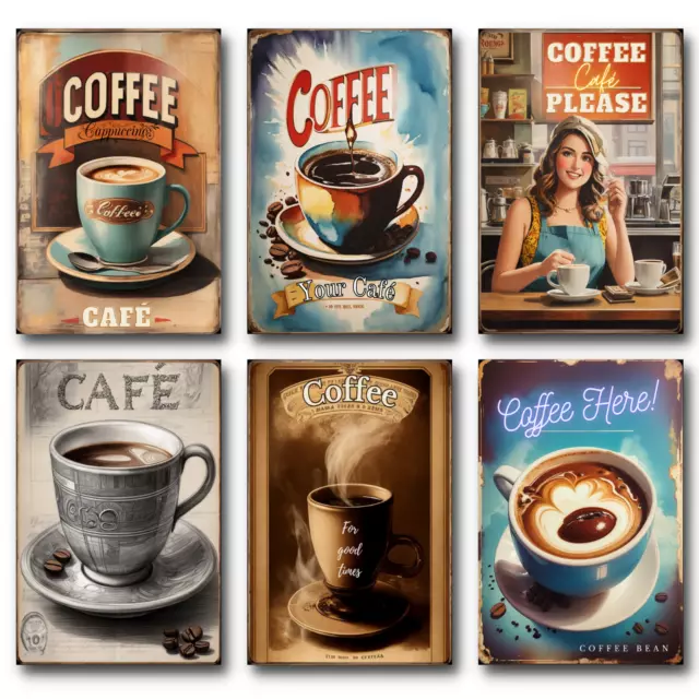 Coffee Signs Kitchen Decor Cafe Drinks Tea Prints Pictures Metal Wall Art Poster