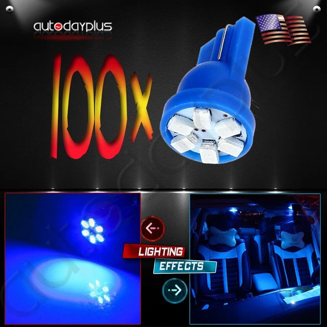 100Pcs Blue T10 194 168 Wedge 3020 6 Smd Led Bulbs Instrument Cluster Lights
