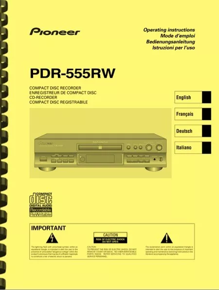Pioneer PDR-555RW Compact Disc Recorder OWNER'S MANUAL