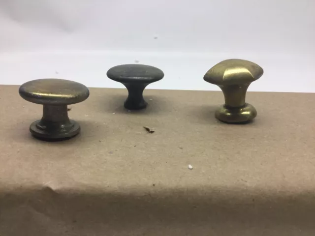 3 Antique Sold Brass Knob Drawer Pulls