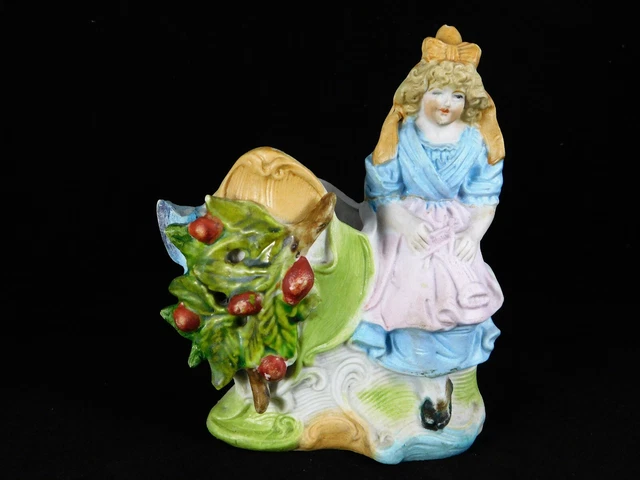 Ancien Sujet Biscuit Polychrome Jeune Fille Assise N°11211 Haut 13Cm B35