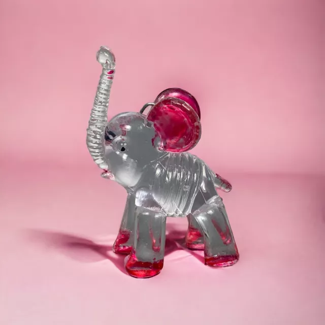 Acrylic Elephant Pink Trunk up Vintage Christmas Ornament 3" Darker Pink