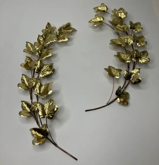 Home Interiors 2 Piece Vintage Ivy Leaf Branch Brass Gold Toned Metal Wall Decor