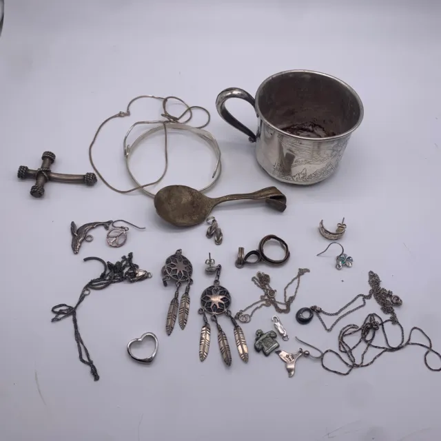 Sterling Silver Scrap Lot Some Wearable Jewelry Webster Baby Cup 140g