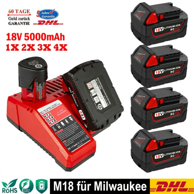 Pour Milwaukee Original Batterie 18V 5Ah M18B5 M18 XC 48-11-1852 48-11-1860 Akku