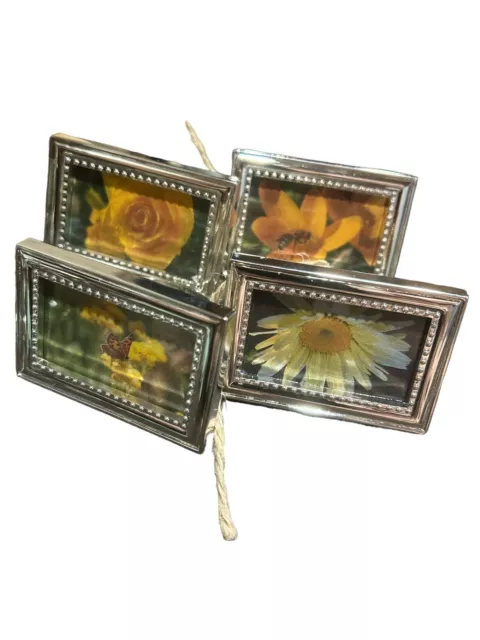 Silver Plated Napkin Rings With Photo Holder Set of 4 Silver Tone