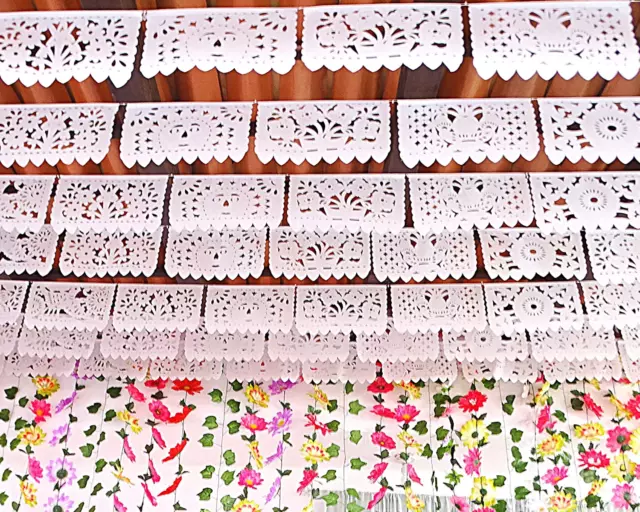 White Papel Picado, White Fiesta Banner, Mexican Theme Party Supplies, Mexican W