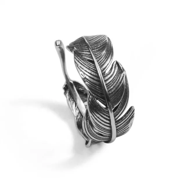 Sterling Sliver Oxidized Wrap Feather Open Band Angel Wing Leaf Ring Unisex