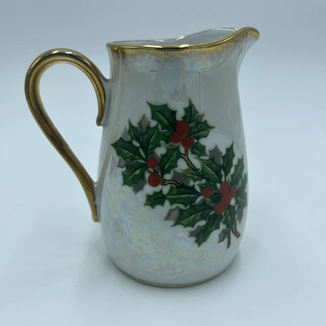 Ucagco China Creamer Japan Holly Iridescent Lusterware Christmas Vintage