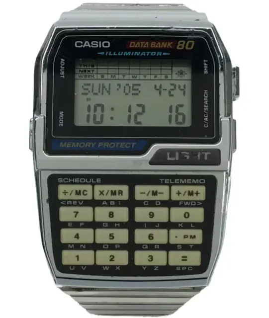 CASIO Vintage Retro Data Bank 80 Telememo Calculator Digital Watch DBC-810 Used