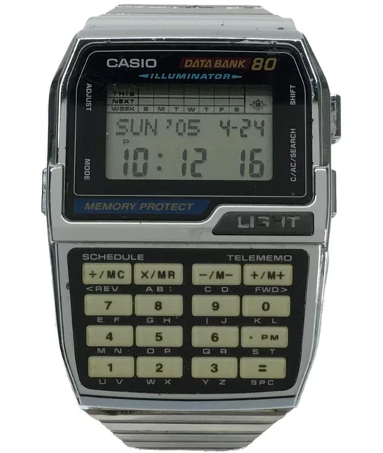 CASIO Vintage Retro Data Bank 80 Telememo Calculator Digital Watch DBC-810 Used