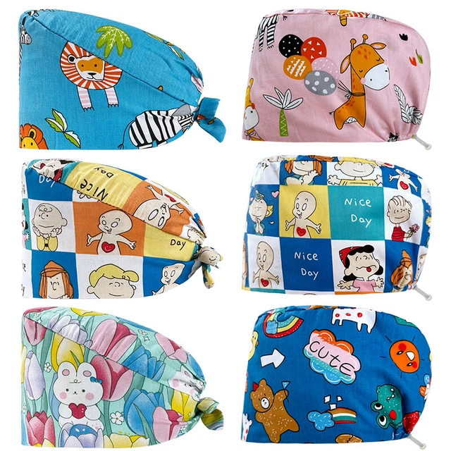 Scrub Cap Cotton Hats Bouffant Adjustable Head Cover Print Surgical Doctor Nurse