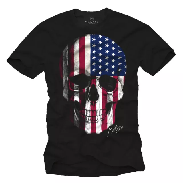 USA Skull Herren T-Shirt mit Amerika Flagge - Männer US Biker Totenkopf Shirt